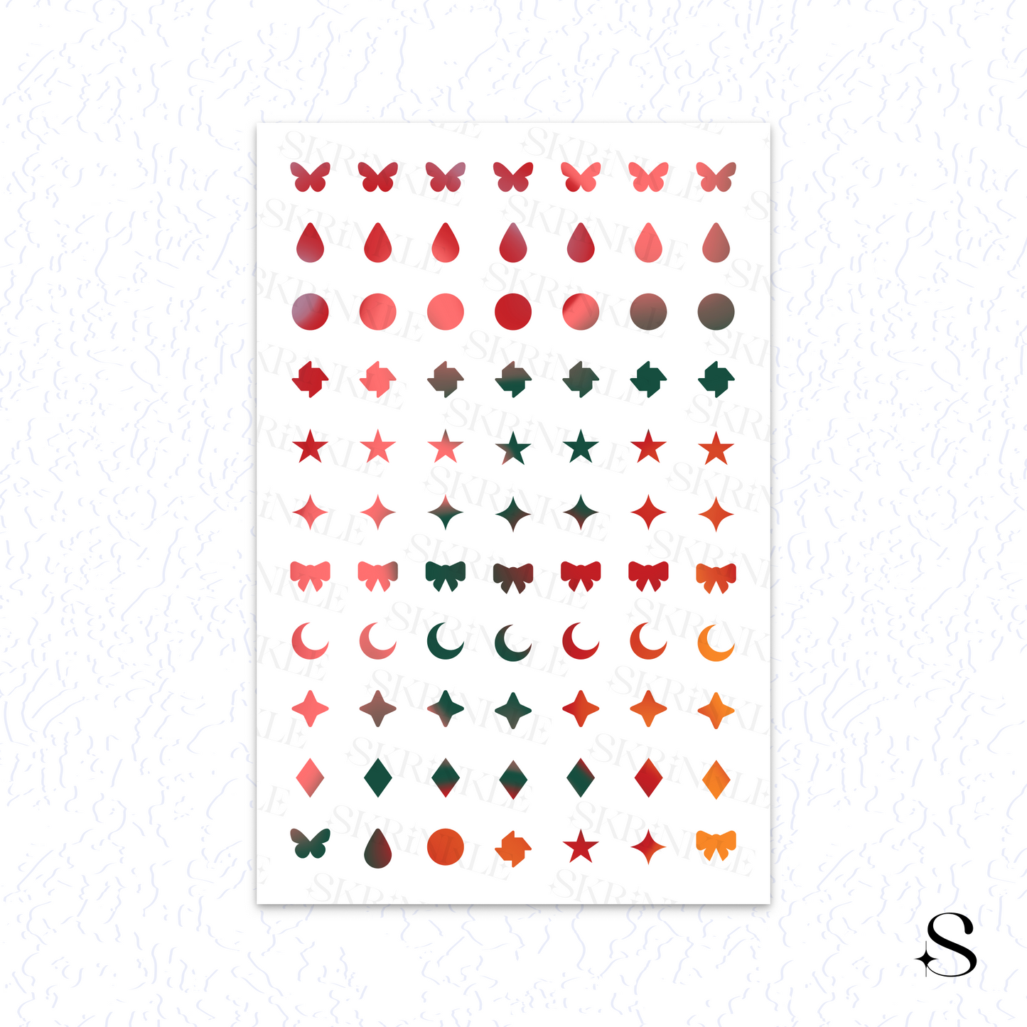 Sheet of colorful stickers with various shapes of cute journal stickers on a white background