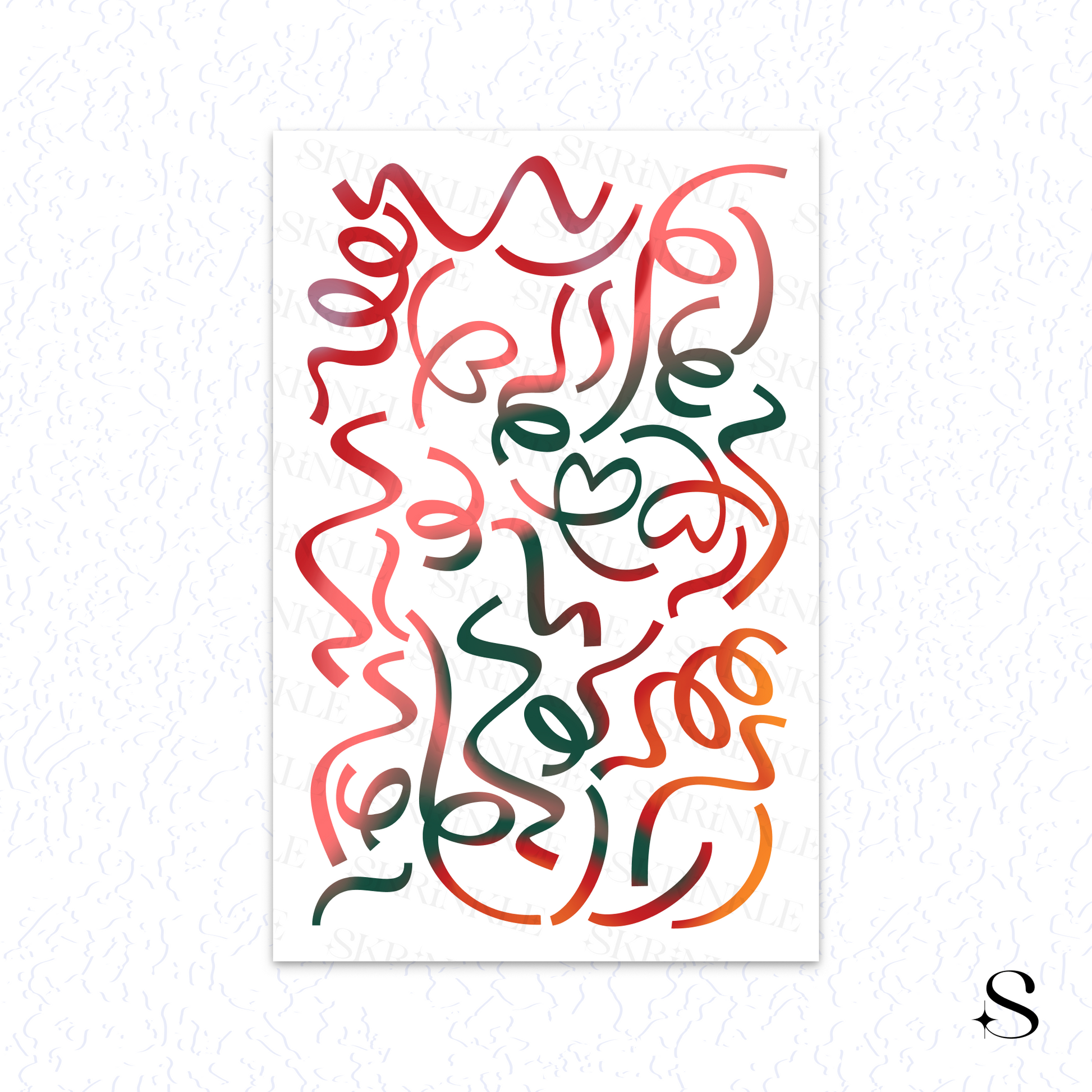 Abstract cute journal stickers with wavy lines in red, green, and orange on a white background