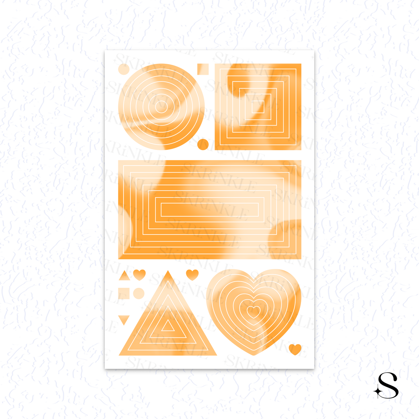 Set of geometric cute journal stickers with orange patterns on a white background