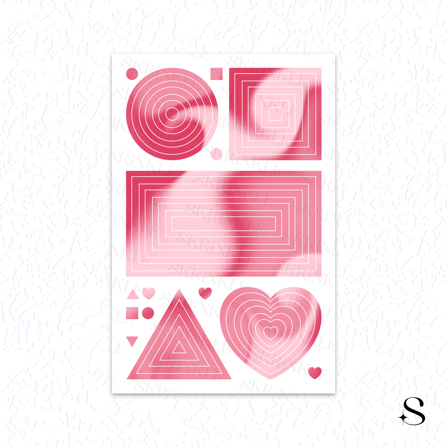 Set of pink geometric cute journal stickers on a white background