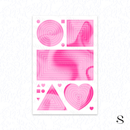 Set of pink geometric cute journal stickers on a white background