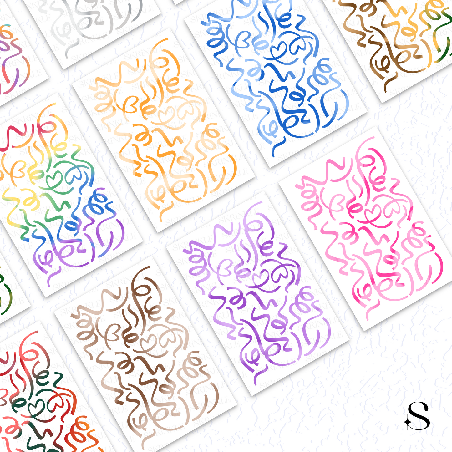 Set of colorful abstract cute journal stickers on a white background