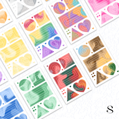 Colorful geometric patterned cute journal stickers on a white background