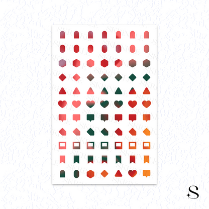 Pattern of colorful geometric cute journal stickers on a white background