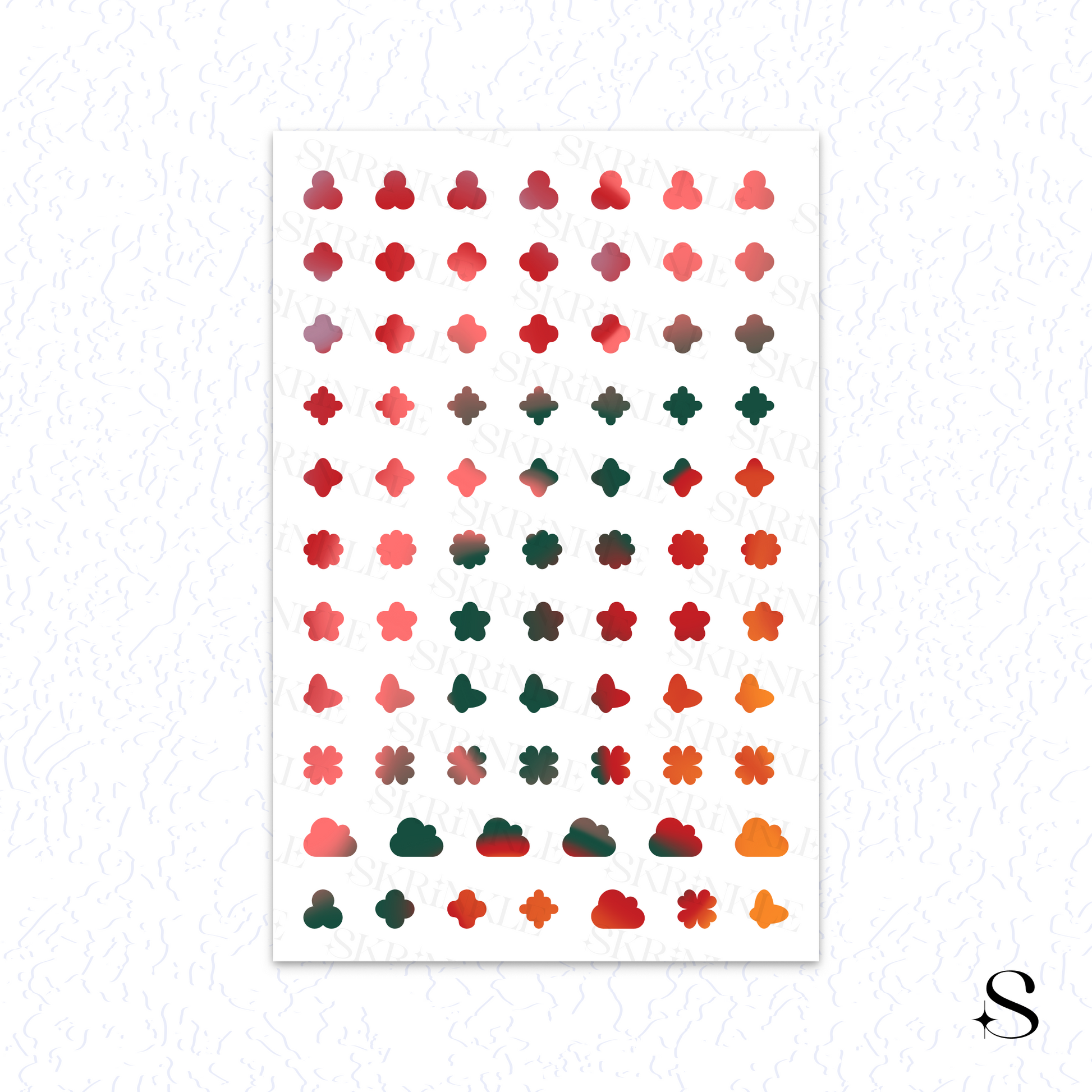 Pattern of colorful geometric cute journal stickers on a white background