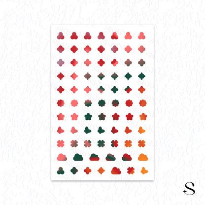 Pattern of colorful geometric cute journal stickers on a white background