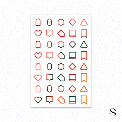 Sheet of decorative stickers with various cute journal stickers on a white background