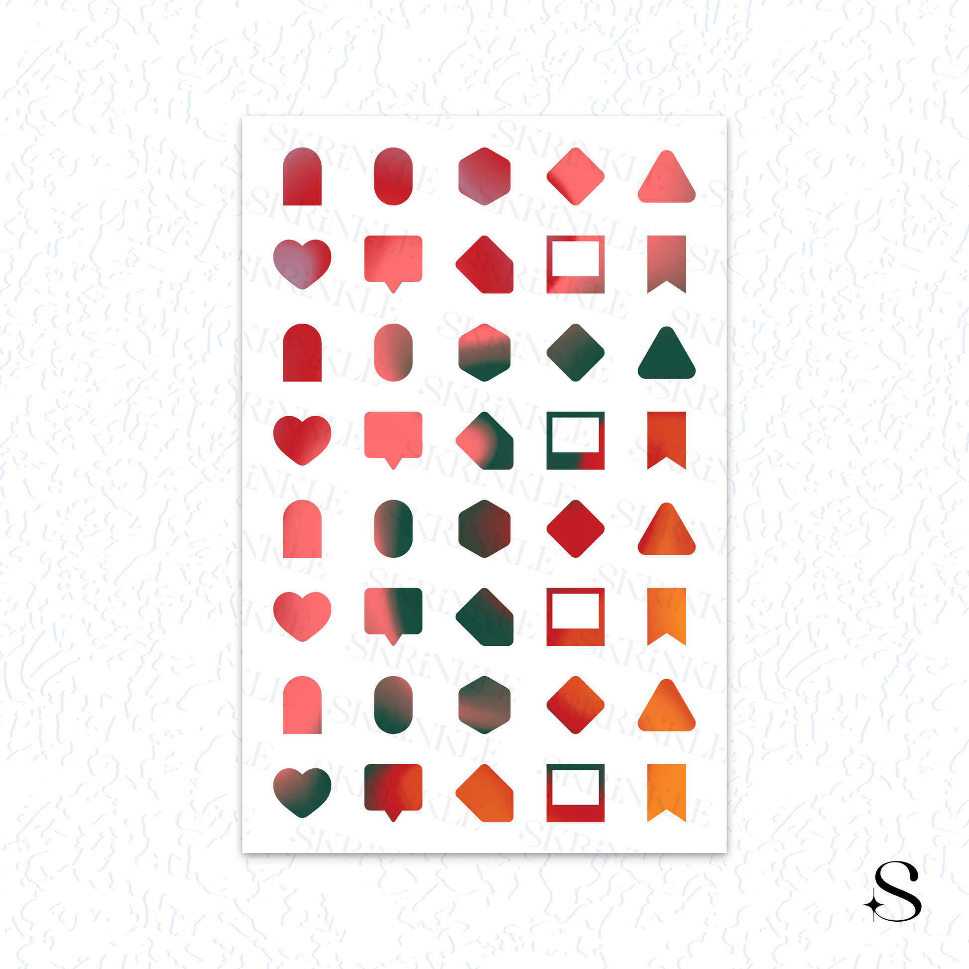 Sheet of colorful geometric cute journal stickers on a white background