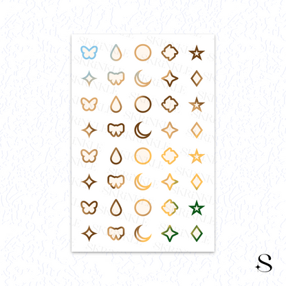 Sheet of small shape cute journal stickers on a white background 