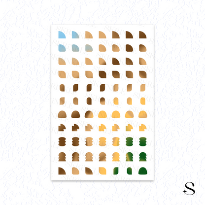 Pattern of colorful half-circle shapes on a white background, cute journal stickers