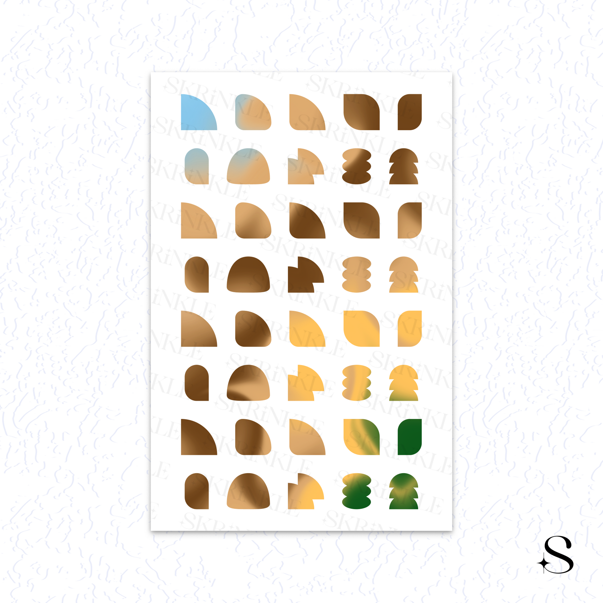 Pattern of geometric shapes in various colors on a white background, cute journal stickers