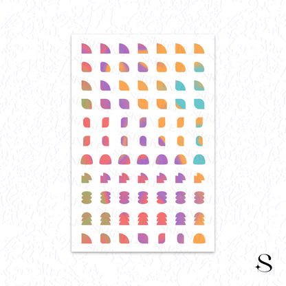 Colorful geometric cute journal stickers on a white background