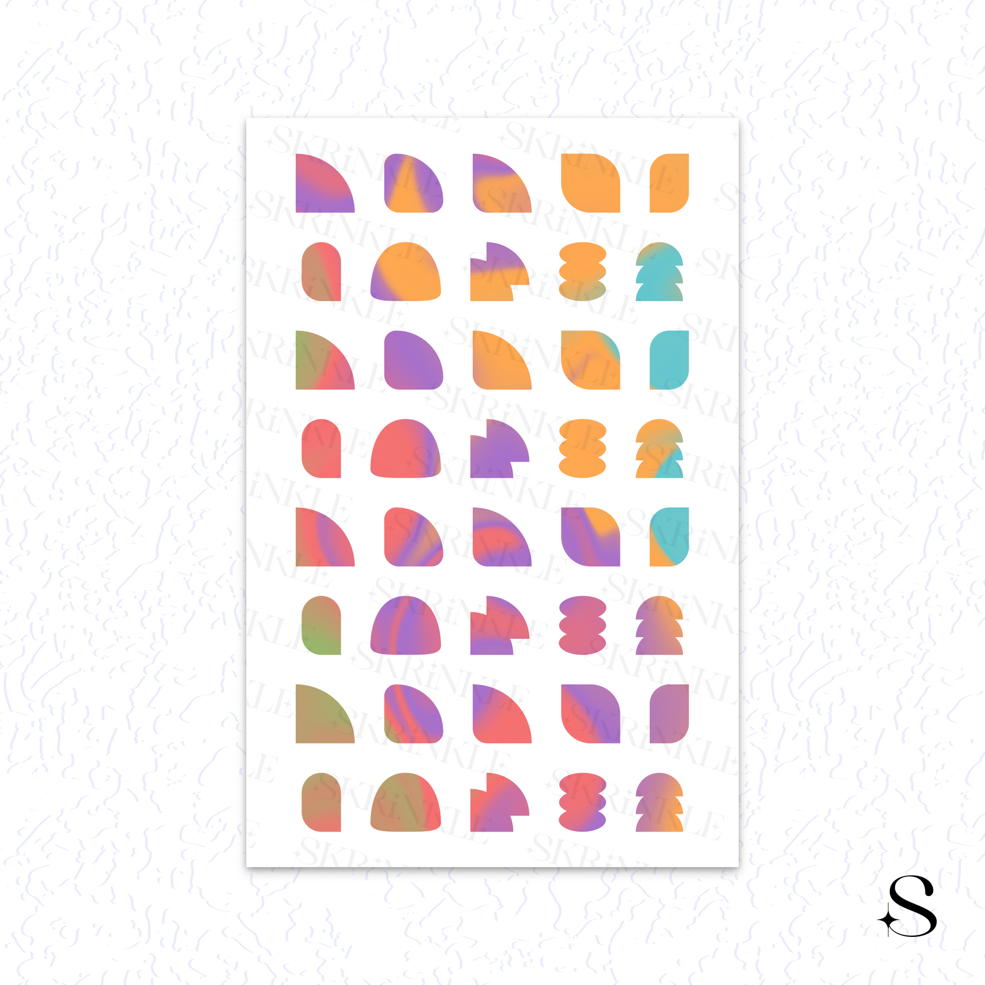 Pattern of colorful geometric cute journal stickers on a white background