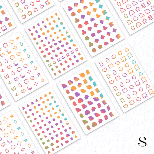 Colorful cute journal stickers on white background